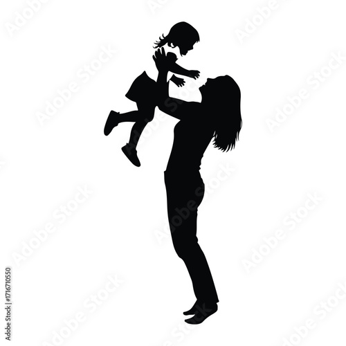 Mother lifting child joyfully silhouette