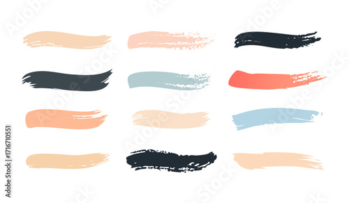 Collection of colorful brushstrokes, creating textured, abstract design elements on a white background.