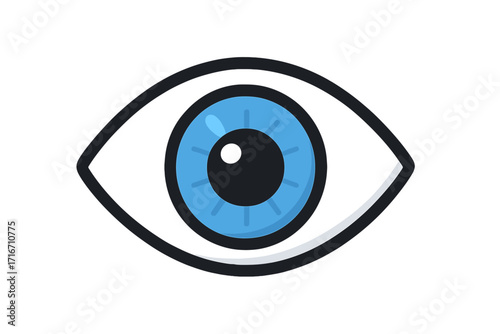 Human eye icon vector illustration. Blue eye symbol for vision and sight concepts. Simple flat cartoon design of an eyeball with iris and pupil. Anatomy graphic element.