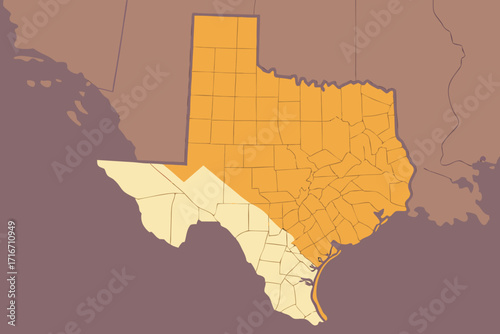 Texas Map Divided into Two Color Zones state United States map of