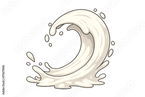 Swirling splash of white liquid wave, creamy fluid motion, artistic milk splash, liquid motion vector illustration, curved creamy wave with droplets, dynamic flow with transparent background