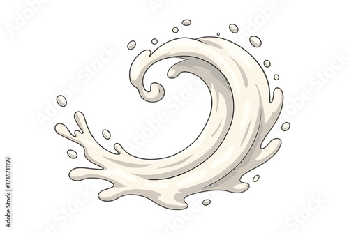 Swirling splash of white liquid creating dynamic artistic wave in mid-air, fluid motion splash vector cartoon illustration with transparent background for creative projects