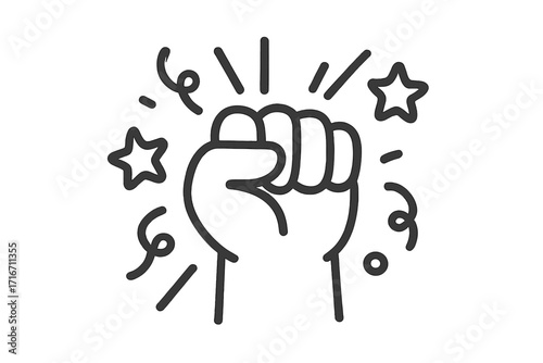 Celebratory fist punch icon, empowerment symbol, linear style vector cartoon illustration with transparent background, victory concept, strength gesture graphic