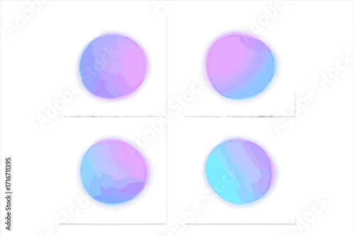 Minimalist background templates set with round blurred gradient shapes. Vibrant Y2K holographic style in pastel lilac and blue. Abstract blurry design for covers, web, social media.