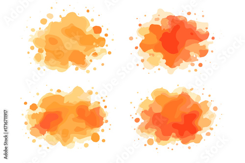 Abstract watercolor splash set. Orange paint splotch collection. Vector stain texture. Hand drawn artistic blob. Grunge ink wash background design element for autumn banner.
