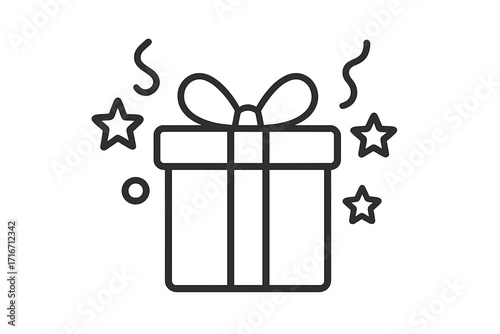 Gift box icon line art. Present with bow symbol. Celebration, surprise, and holiday concept. Birthday prize, anniversary gift. Reward, bonus, special offer pictogram.