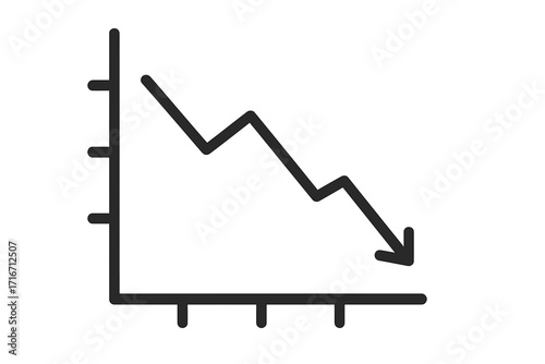 Loss chart icon with arrow down. Business diagram of decline, decrease and fall. Concept of financial crisis, market recession, stock crash and economic failure.