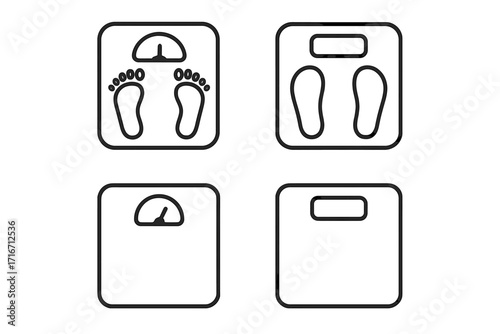 Set of minimalist floor scale icons, editable stroke line art, vector linear pictogram collection for app design, banners, cards, and posts, health and fitness concept illustration