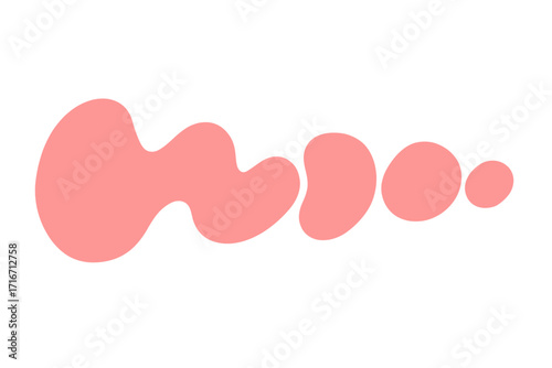 Abstract vector liquid organic blobs chain. Irregular shape fluid long element. Random cute wavy splodge form. Pink smooth pebble stone shape. Irregular oval design background.