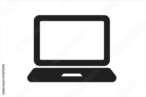 Laptop icon vector graphic. Simple flat notebook computer symbol. Black linear silhouette for web design, app, ui, ux. Digital device screen monitor display isolated.