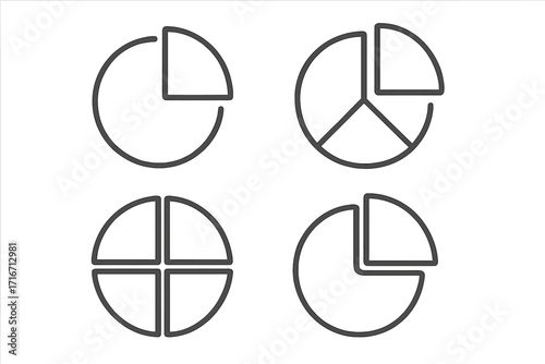 Pie chart icon set. Vector line art for data visualization, infographics. Business analytics graph. Financial report diagram, statistics, market share, data segmentation.