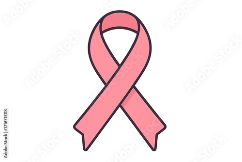 Pink ribbon breast cancer awareness symbol. Vector illustration for support, hope, and women's health campaign. Flat design icon for charity and medical solidarity.