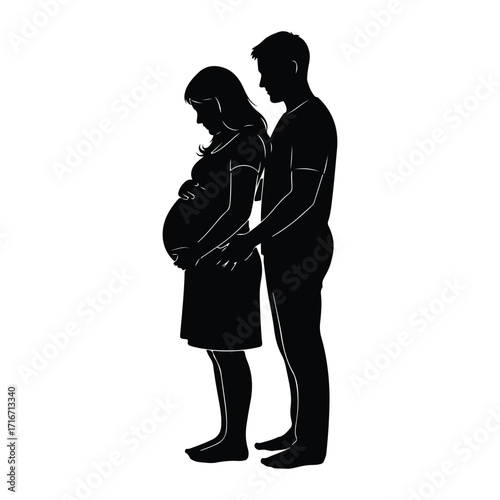 Pregnant woman and man silhouette couple
