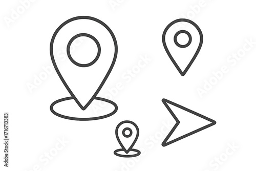 Location pin icon set. Map marker and pointer symbol for navigation. GPS destination sign. Simple linear outline vector illustration. Search find direction route position concept.