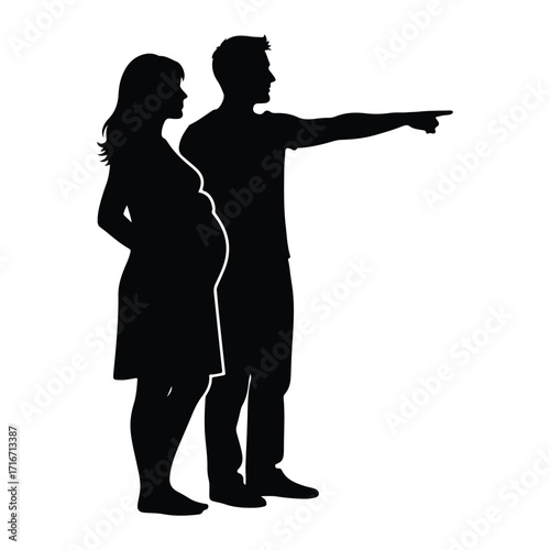 Pregnant woman and man pointing silhouette couple