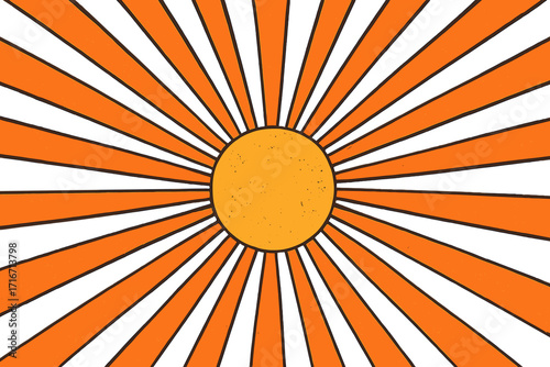 Retro sunburst background with radial beams. Vintage sunbeam pattern. Abstract rising sun graphic for comic or cartoon design. Sunrise or sunset vector illustration. Pop art style.