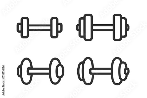 Dumbbell line icon set for fitness and gym. Minimalist vector weights for workout, bodybuilding, strength training. Simple exercise equipment symbols for sport design.