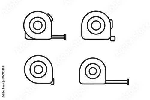 Tape measure line icon set. Collection of measuring tape ruler graphics for construction, repair, or sewing. Simple outline vector for carpentry, DIY projects, and tailoring.