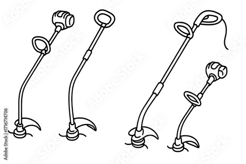 Grass Trimmers Set Outline Vector Illustration, Lawn Care Gardening Tools, Electric Weed Eater, String Trimmer Clipart, Yard Maintenance Equipment, Transparent Background, Organized Collection