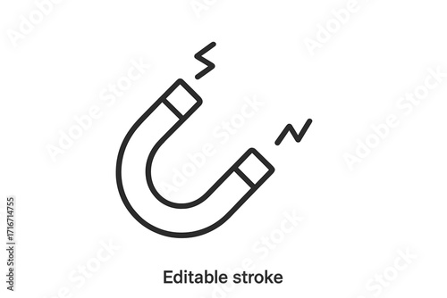 Magnet line icon vector. Simple horseshoe magnet symbol. Concept of attraction, magnetic field, force, physics. Lead magnet for marketing and customer acquisition. Editable stroke.