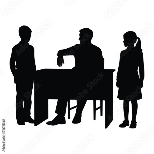Teacher and students at desk classroom learning