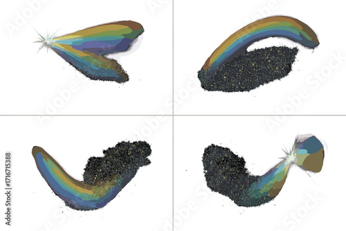 Rainbow dispersion with glitter particles for photo overlay. Realistic light leak effect, glare from glass, crystal, or prism. Vector highlight and reflection for creative shots.