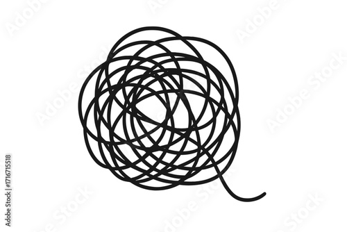 Tangled chaos line unraveling. Metaphor for solving complex problems, anxiety, and stress. Path to a solution. Untangling messy thoughts. Psychology mental health concept.