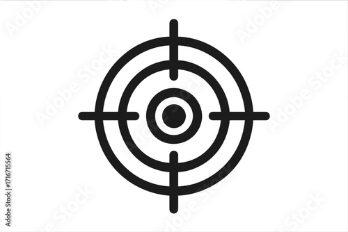 Target icon vector for business goal success. Simple black bullseye symbol for marketing strategy and focus. Crosshair graphic for accuracy, aim, and mission objective.