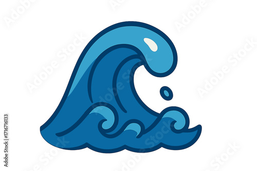 Cartoon wave vector illustration. Blue water swirl icon. Sea, ocean, surf symbol. Aquatic, nature, marine element. Liquid flow, splash design. Clean, simple graphic for logo.