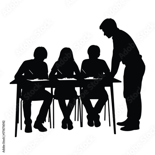 Teacher instructing students at desks classroom education