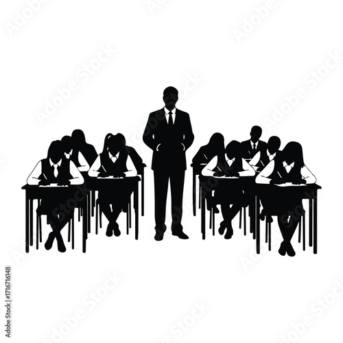Teacher instructing students at desks classroom learning