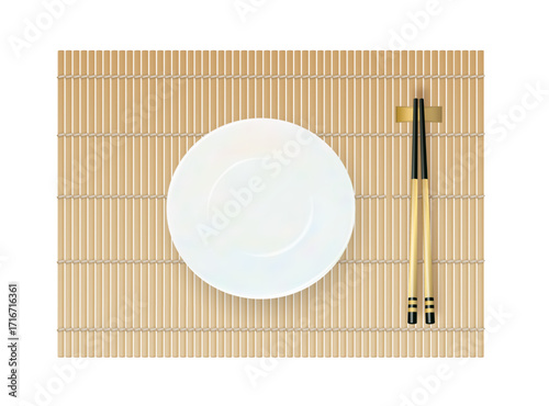 Asian bamboo sushi rolling mat. Traditional Japanese cooking tool. Vector