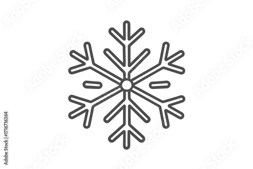 Simple snowflake line icon vector. Winter weather symbol for forecast. Cold, snow, frost, freeze, ice crystal concept. Christmas holiday decoration. Geometric nature design isolated.