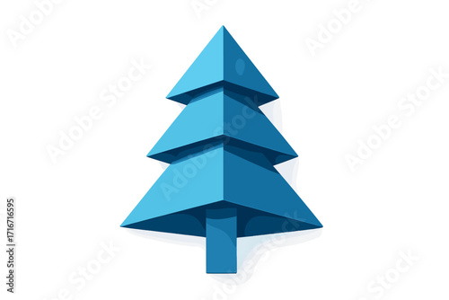 Minimalist blue paper Christmas tree vector, folded paper stripe design, stylized paper cut fir tree with volumetric effect, original New Year holiday greeting card illustration