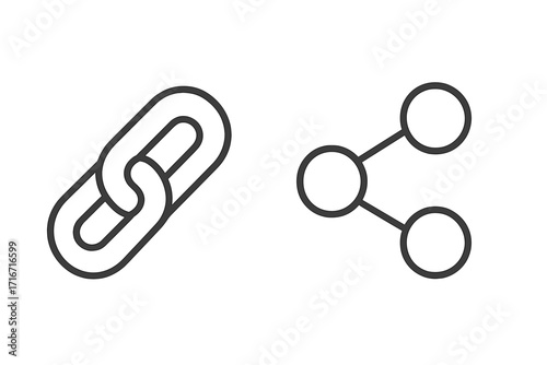 Simple linear icon of link and share symbols, editable stroke, minimalistic outline pictogram for web design, apps, banners, social media, technology interface, vector illustration