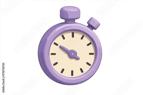 Stopwatch 3D vector illustration, lilac color digital timer, cartoon stopwatch icon with 10-second hand, isolated transparent background, time management and countdown concept