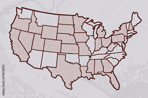 United States map with shaded states and subtle map of background pattern vector illustration