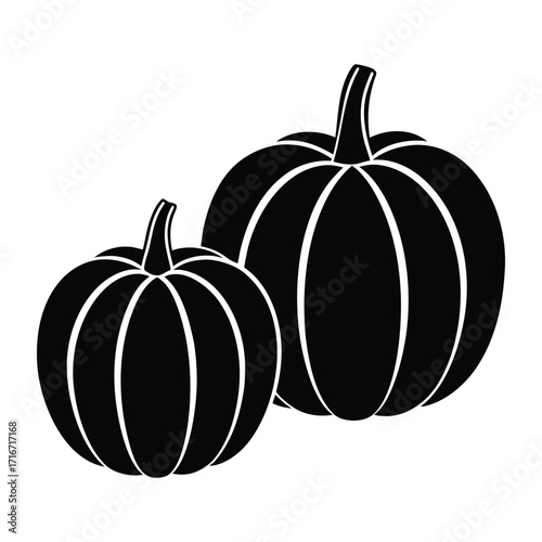 Pumpkin Silhouette Vector Two Pumpkins Different Sizes Illustration