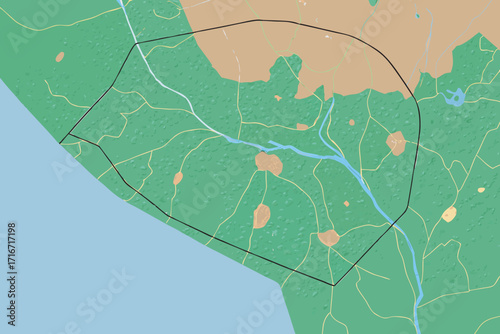 Detailed Map of a Region within California with Overlay outline