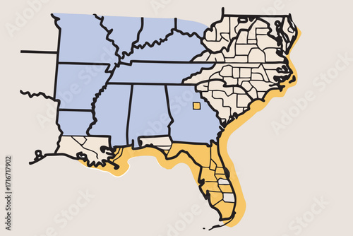 Southern US States with Coastal Highlight united states southern states map of