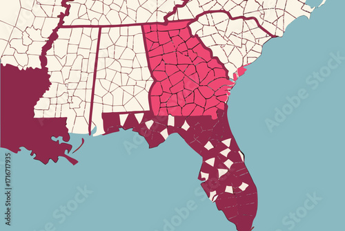 Southeastern US States Highlighted on Map united states southeastern states map of