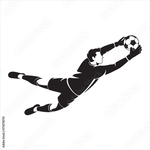 Black vector silhouette of a man jumping with a ball.