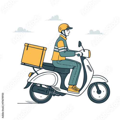 Vector Illustration of a Delivery Man with Package and Service Concept