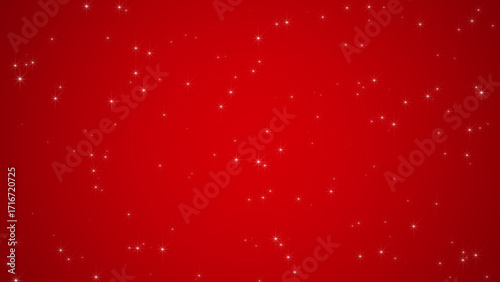 christmas background with shiny glitter stars on red background , new year and winter holiday blank social media background