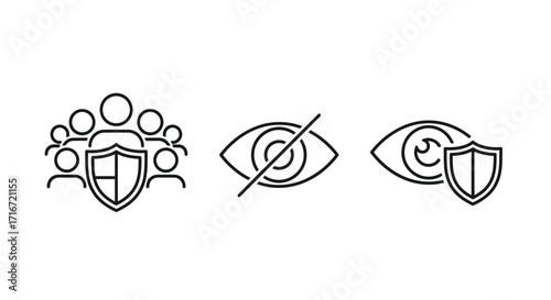 Icons depicting group protection, privacy, and secure viewing concepts