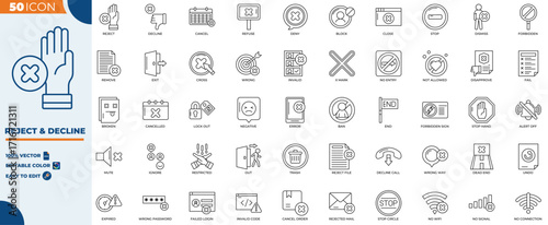 Rejection & Decline Line Icon Set | Vector Symbols for Error and Cancellation
