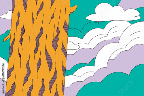 Abstract Illustration of Tree Bark and Stylized Clouds texture orange map of