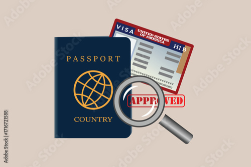 vector illustration of H1B visa approval concept for non-immigrant skilled worker employment in USA. 