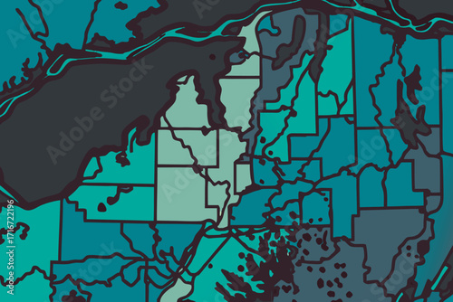 Abstract Map of Regions with Waterways Keywords: map, abstract, regions, borders, waterways, dark