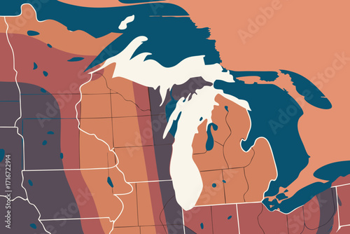 Great Lakes Region Map with Abstract Color Bands Keywords: Great Lakes, map, region, North... map of